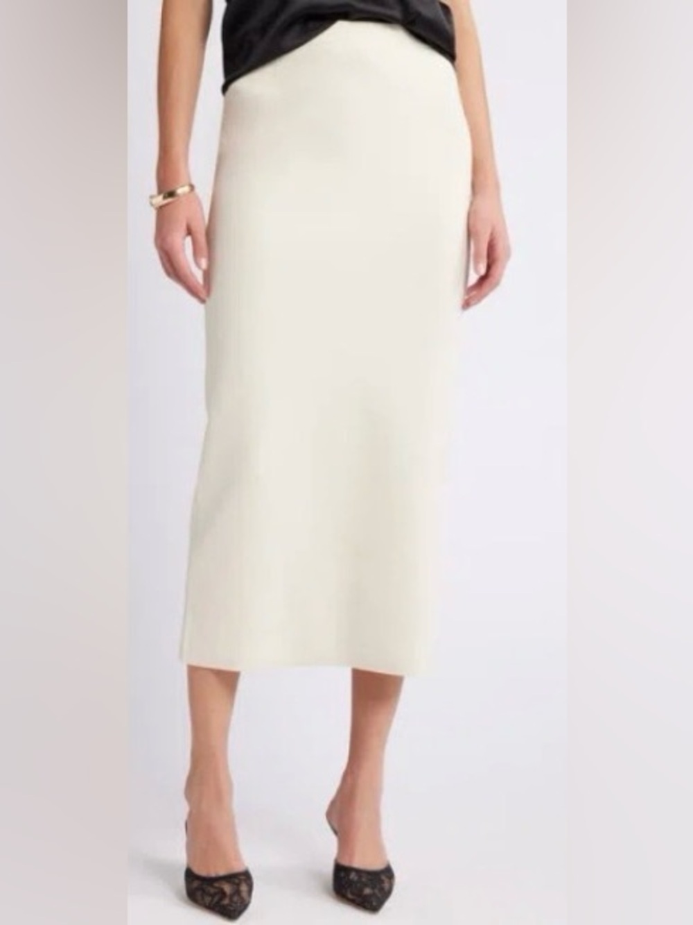 Open Edit Luxe Sculpt Maxi Skirt Ivory Large NWT
